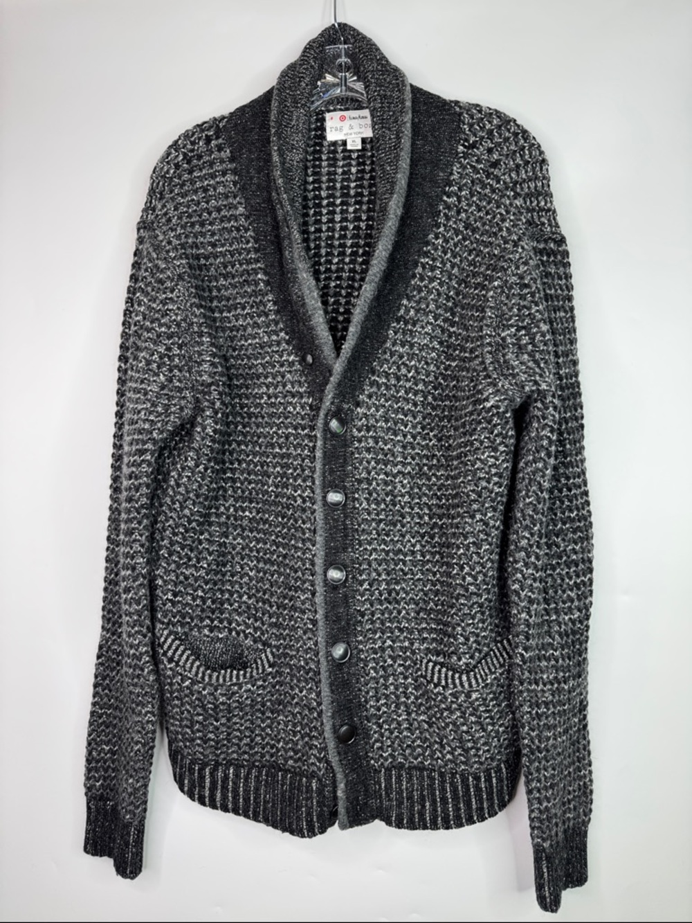 Rag & Bone Neiman Marcus Target Black Gray Waffle Cardigan Sweater XL
